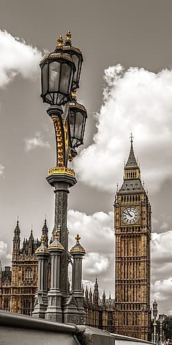 Street lamp with Big Ben in background-London-UK Victorian Print