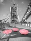 Pink umbrellas, Tower bridge, London Art Print