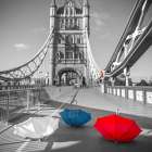 Colorful umbrellas on Tower bridge, London, UK Art Print