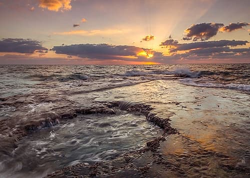 Evening view of tranquil beach Coastal Print