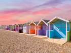 Multicolored-huts on summer day Art Print
