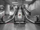 Escalators at subway station, London Art Print