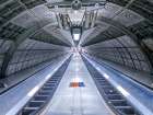 Escalator at subway station, London Art Print