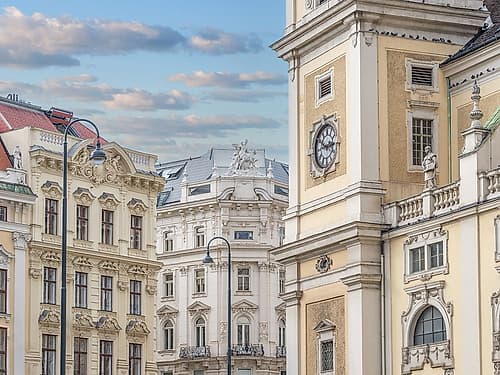 View of old facades of a street in Vienna. Austria Art Print