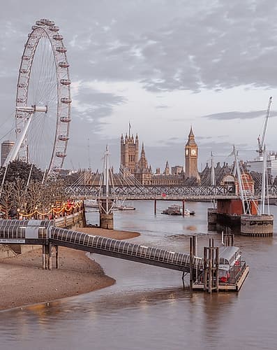 Golden Jubilee over River Thames with Westminster Abby and London eye Photography Print