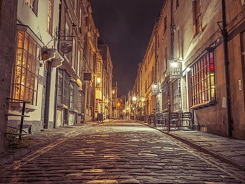 Bath cobblestone road at night Photography Print