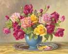 ROSES IN A BLUE VASE Art Print