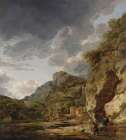 Mountain Landscape with River and Wagon