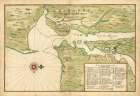 Map of New York City Region - Manatvs gelegen op de Noot Riuier, 1639