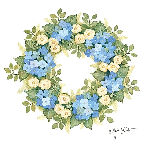 Hydrangeas in Bloom Wreath Art Print