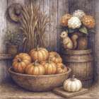 Pumpkins and Hydrangeas Art Print