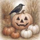 Jack-O-Lantern Crow Art Print