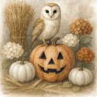 Jack-O-Lantern Owl Art Print