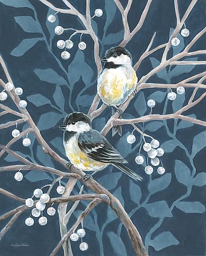 Chickadees and Berries Art Deco Print