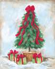 Red Bow Christmas Tree Art Print