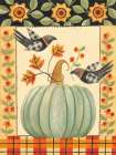 Folk Art Green Pumpkin and Birds Art Print