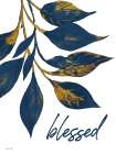 Blessed Navy Gold Leaves Art Print