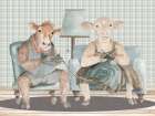 Country Cows Knitting Duo Art Print