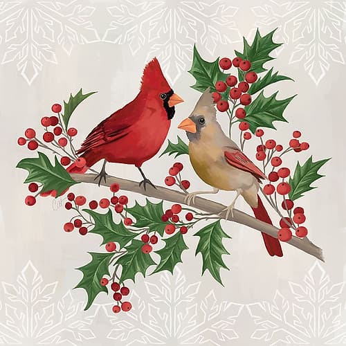 Snowflakes and Cardinals Art Print