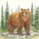 Grizzly Bear in Forest Art Print