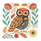Autumn Folk Friends - Owl Art Print