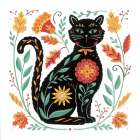 Autumn Folk Friends - Cat Art Print