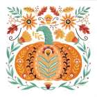 Folk Floral Pumpkin II Art Print