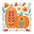 Folk Floral Pumpkin III Art Print