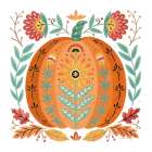 Folk Floral Pumpkin IV Art Print