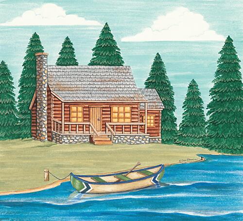Log Cabin by the Lake Art Print