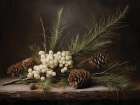 Pine and Snowberries Art Deco Print