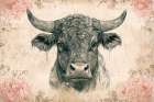 Antique Floral Cow I Art Print