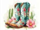 Pink and Blue Floral Boots Art Print
