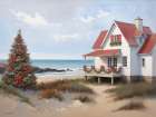 Red Christmas Cottage Art Print