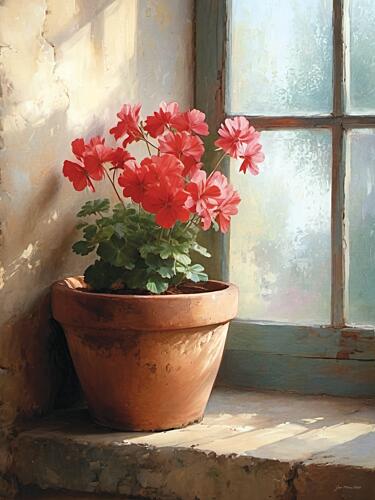 Sunlit Geraniums Art Print