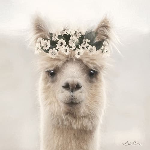 Alpaca with Flowers Art Print
