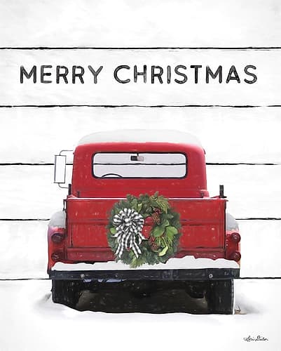Christmas Truck on Wood Art Print