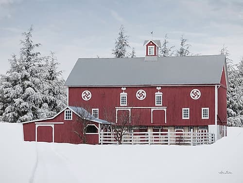Red Barn in the Pines Art Print