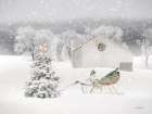 Snowy Gold Christmas Landscape Print