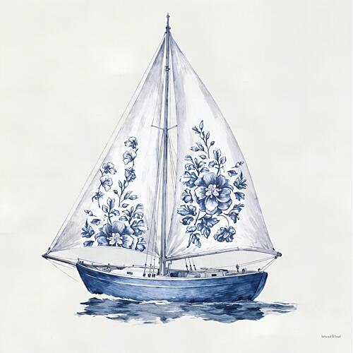 Coastal Toile Sailboat Art Print