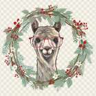 Christmas Llama Wreath Art Print