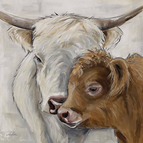 Highland Cow and Calf Art Deco Print