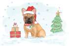 Christmas Frenchie Dog Art Print