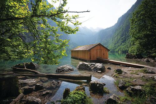 Mountain Lake Boathouse Art Print