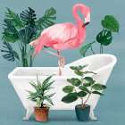 Flamingo in Tub Art Print