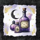 Mystic Halloween Potions with Moon Art Print