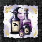 Mystic Halloween Potions with Witch Hat Art Print