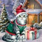 Christmas Cat Elf Art Print
