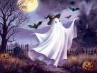 Witchy Ghost And Bats Art Print