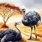 African Safari Ostriches Art Print